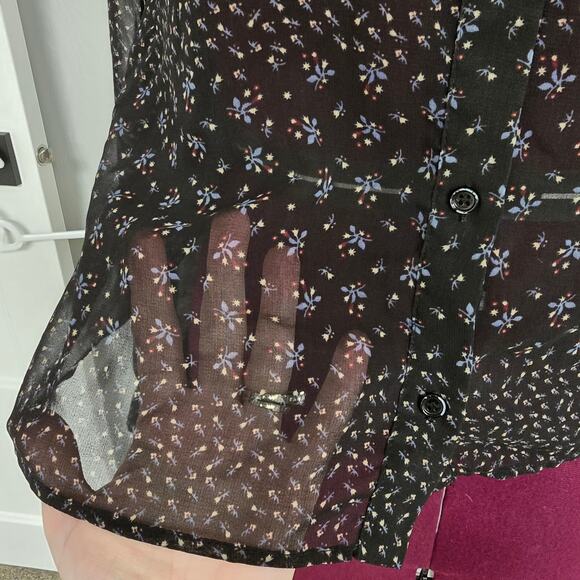 Women's Forever 21 Black Floral Sheer Button Up Open/Crop Back - Size Medium - Picture 4 of 7